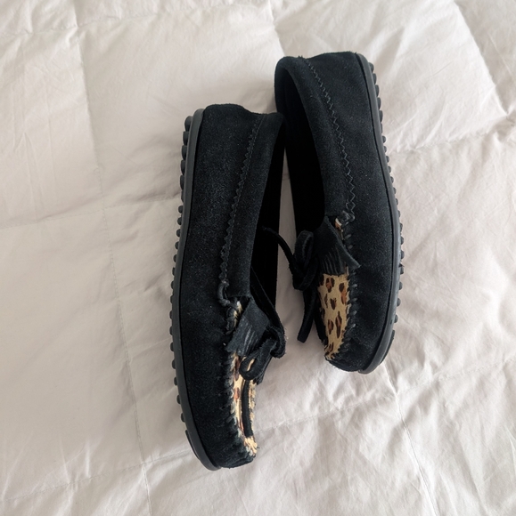 Minnetonka Black Suede And Calf Hair Loafers RARE - Picture 5 of 7